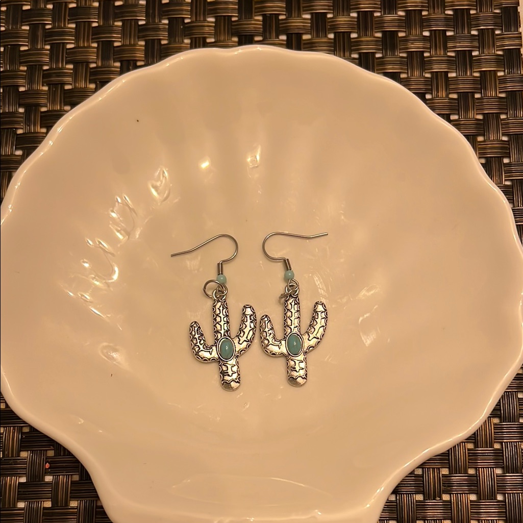 Cactus Earrings With Turquoise Detail